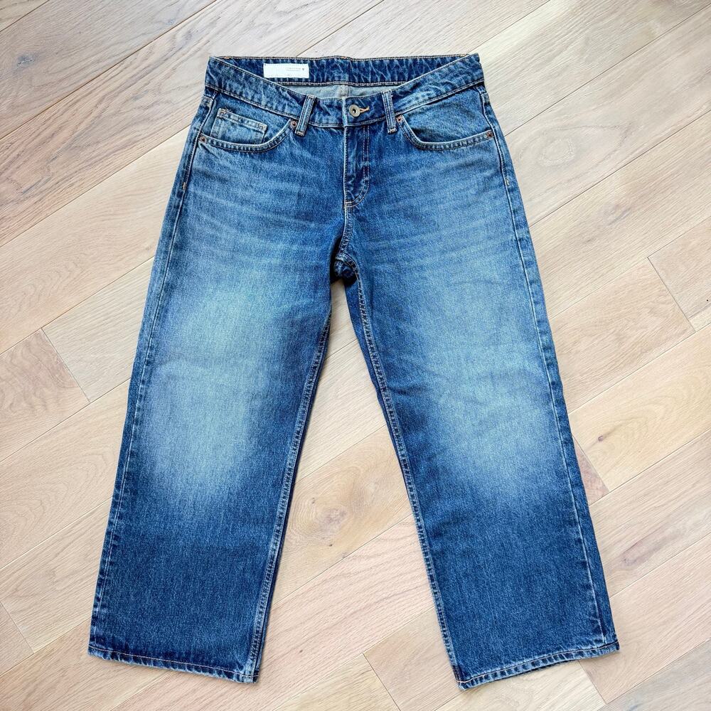 Zara TRF Low Rise Cropped Wide Leg Jeans 100% Cotton Women’s Size 4